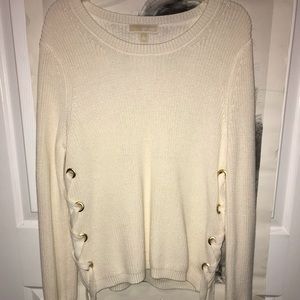 Lace-up ribbed cotton sweater Michael Kors cream